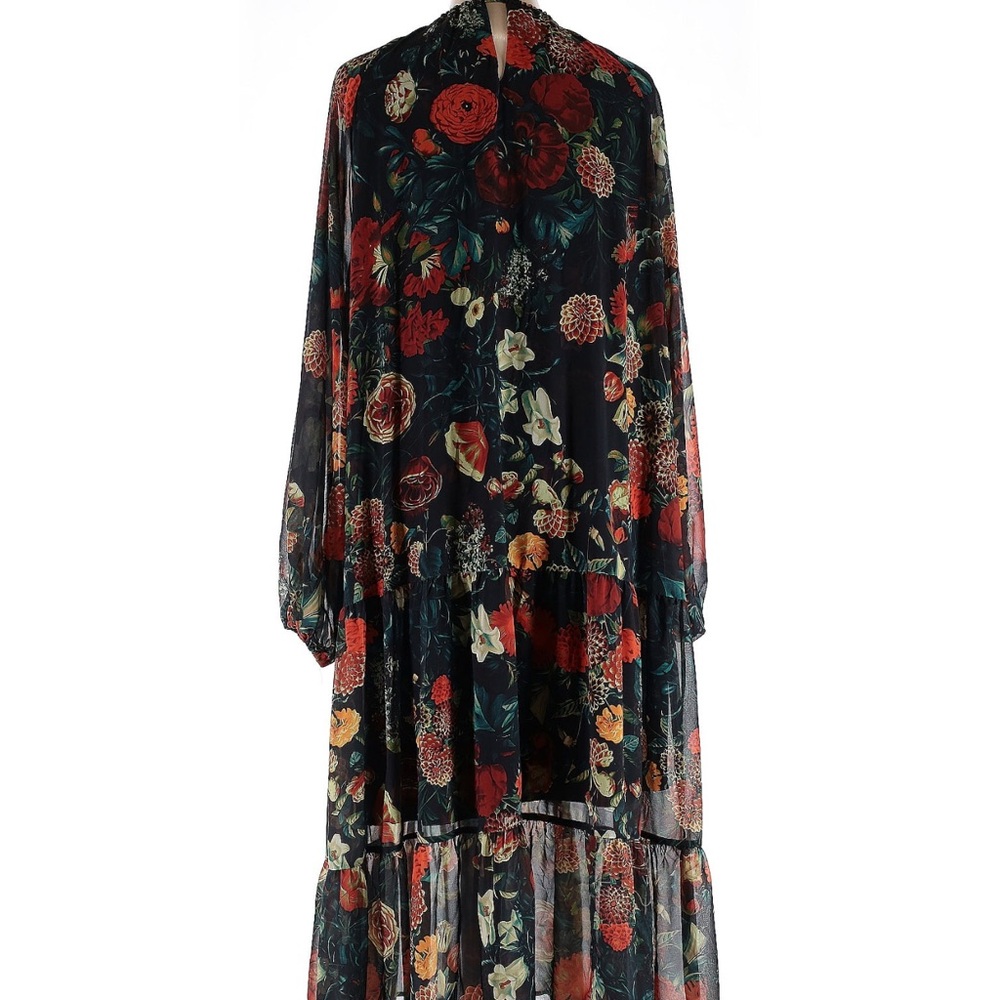 Ivy City Co Black and Red Ruffled Wrap Dress with Mock Neck